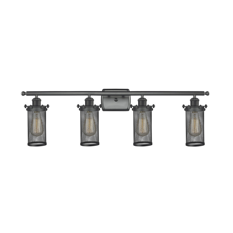 Éclairage pour salle de bain 4 lumières Calixta, Noir mat, Noir mat, Ampoule incandescente rétro de 60 watts