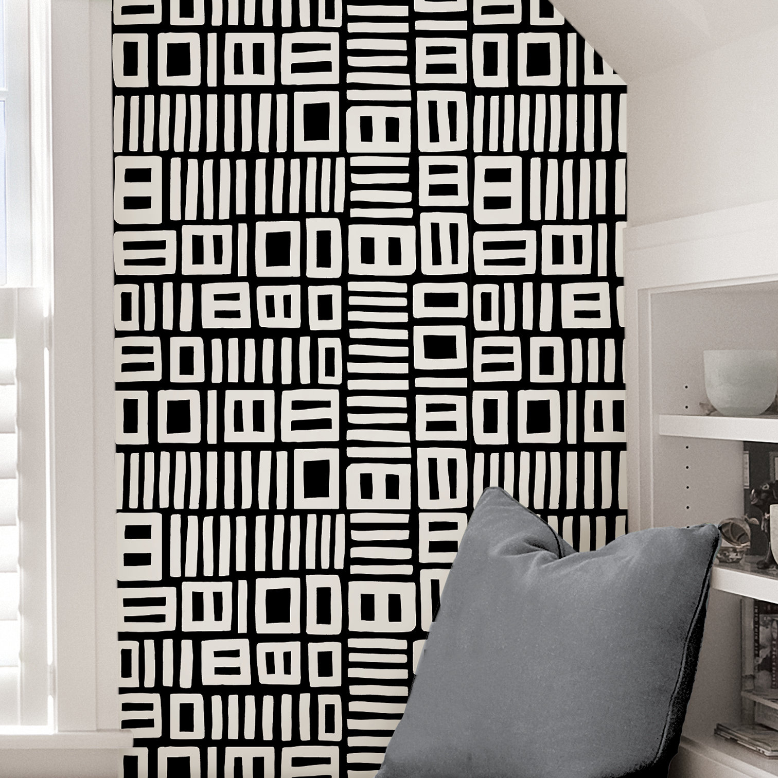 Ellie Peel & Stick Geometric Wallpaper, Black/White