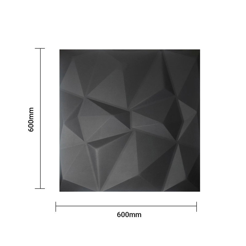Elegant 3D Diamond Embossed Black PU Leather Wall Panels 25mm Thickness Size: 600 x 600 mm (Pack of 4)