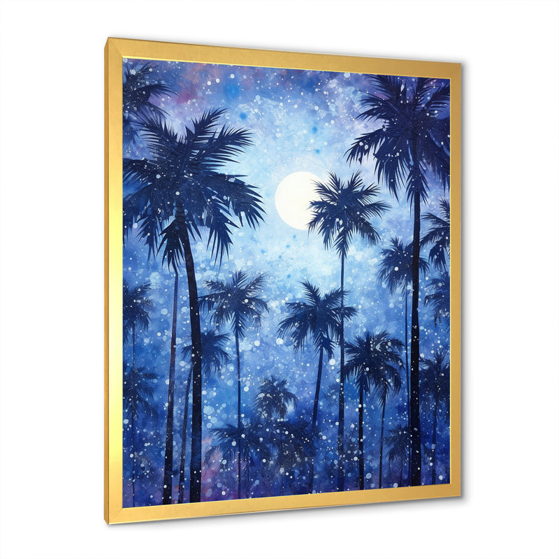 " Indigo Mystical Plam Tree Magic Impressions ", 44" H x 34" W x 1.5" D, Gold Framed