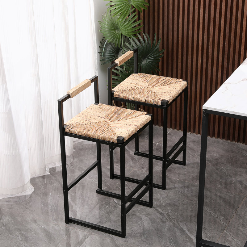 Ensemble de 2 tabourets de bar en jacinthe d'eau avec comptoir de soutien