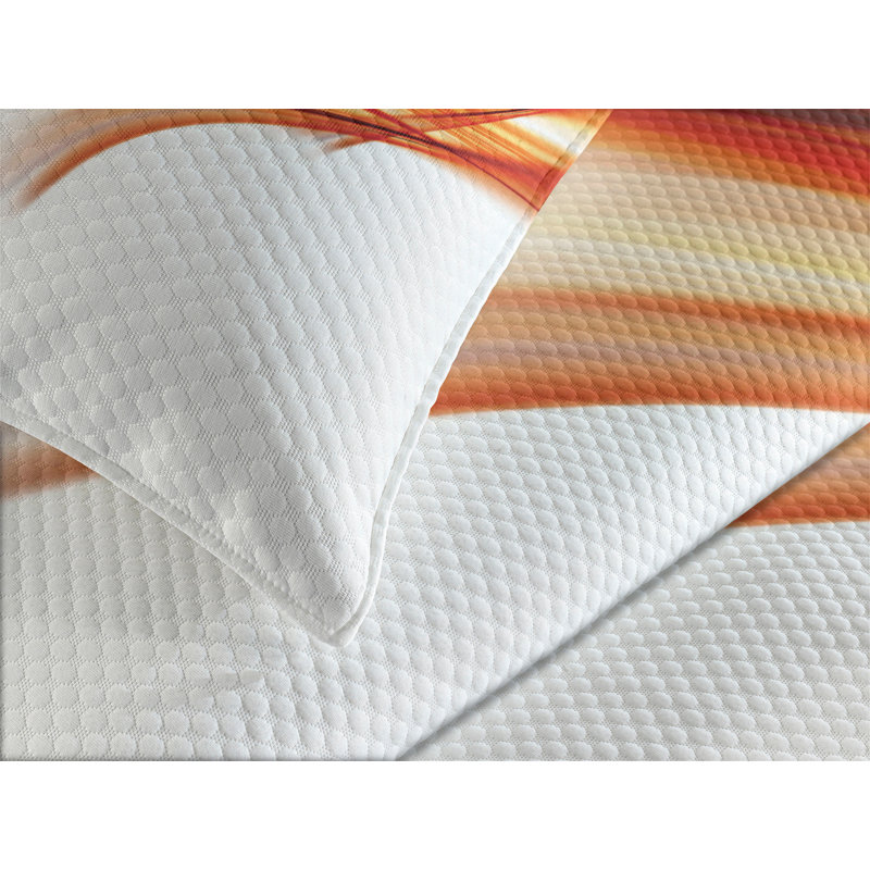 Ambesonne Modern Bedspread Set Blurred Smock Art Rays Orange Red, King Coverlet / Bedspread + 2 Standard Shams