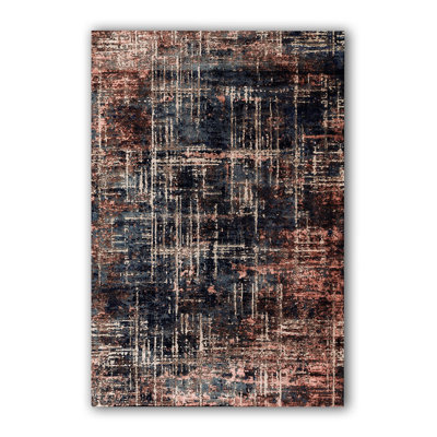 Navy Striped Modern Woven Base Machine Washable Rug