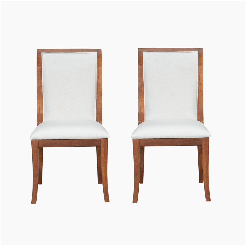 Ensemble de 2 chaises de salle à manger rembourrées à finition noyer - Élégantes chaises d'appoint traditionnelles en tissu avec lignes courbes