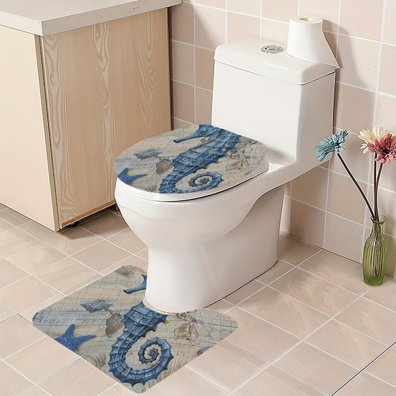 Ensemble de 2 tapis de toilette Teal Vintage Map Seahorse, Beige/Teal Vintage Map Seahorse