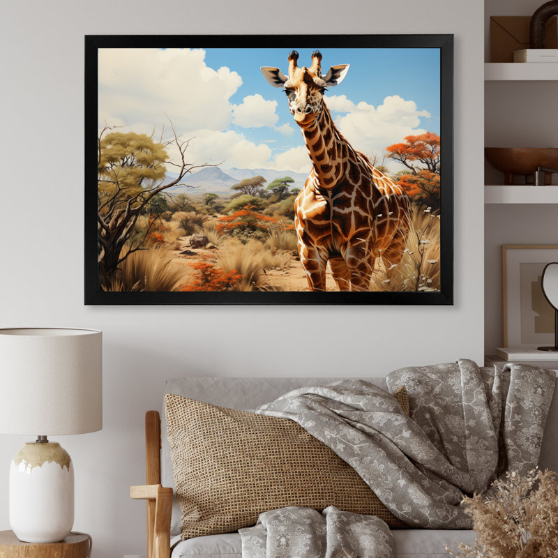 «African Savannah Stroll I» sur toile, Black Picture Framed, 12" H x 20" W
