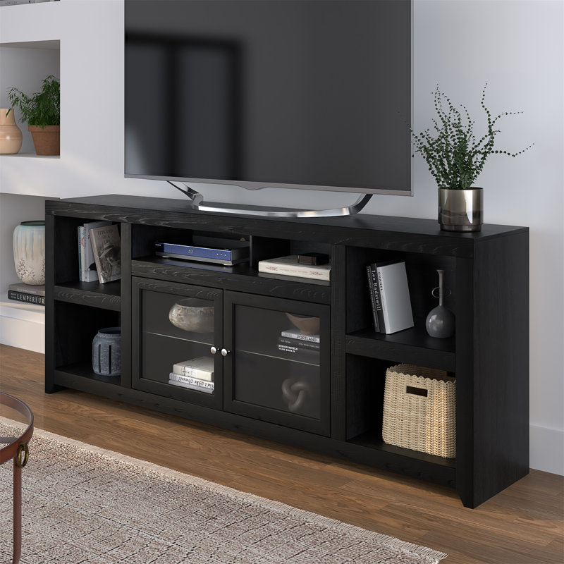 Mocha Brown Oak TV Console with Glass Doors