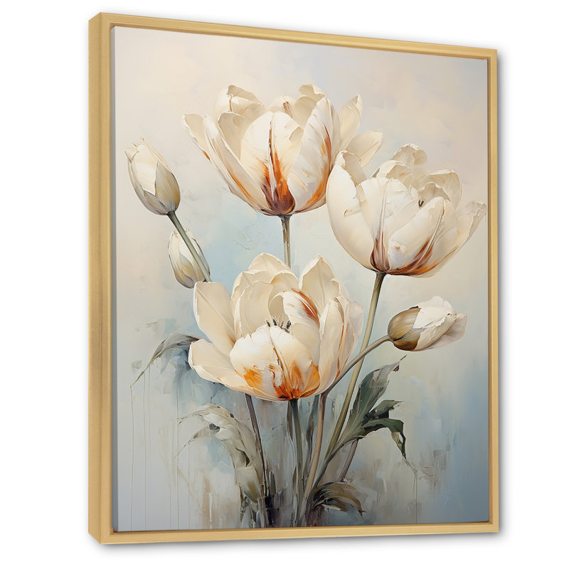 Minimalisme, symphonie de tulipes beiges sur toile, H 20 po x l 12 po x P 1 po, Cadre naturel flottant