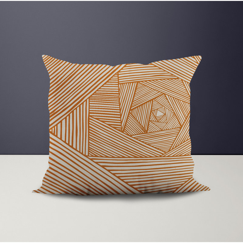Jeté carré en polyester intérieur / extérieur, L 15 po x H 15 po, Orange / Noir