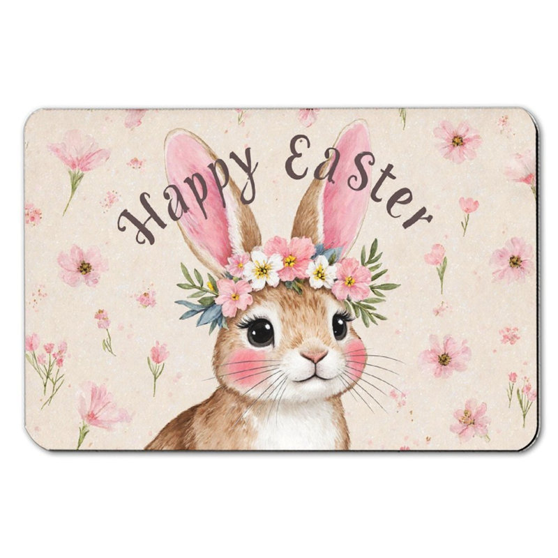 Tapis de bain Joyeuses Pâques avec des fleurs, 36 x 24 po