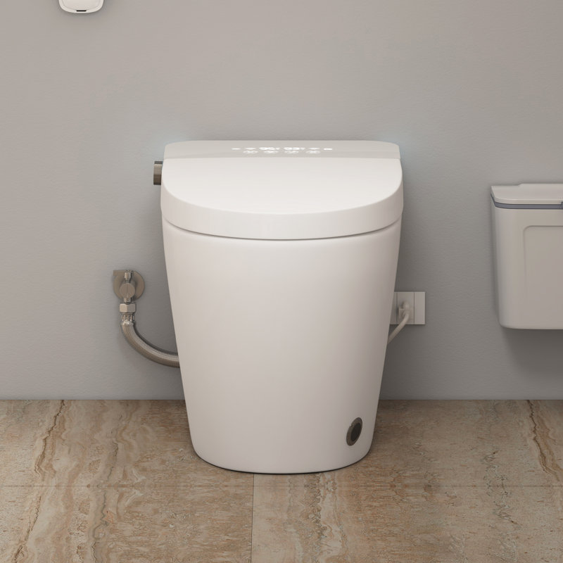 Toilette allongée intelligente Piedmont avec fonction bidet sans réservoir, siège chauffant, chasse automatique sans contact, siège à fermeture en douceur, veilleuse et mode économique (télécommande incluse)