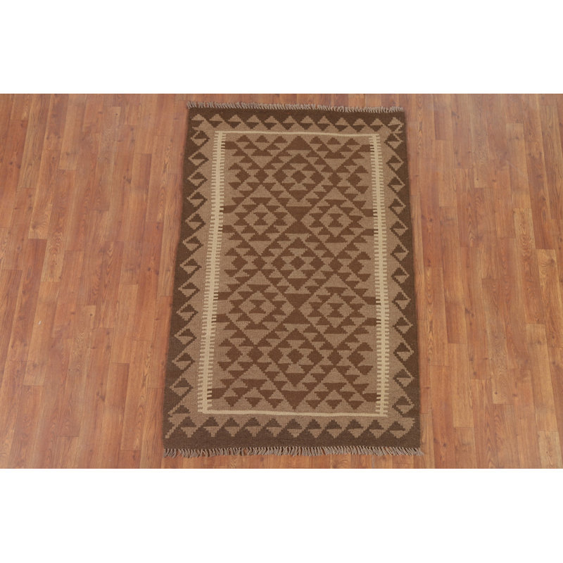 Brown Wool Kilim Oriental Area Rug 4x5