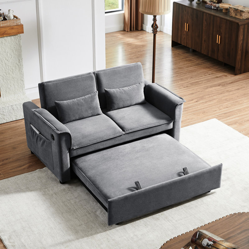 Réglable pour les appartements, canapé-lit 2 places avec lit escamotable, lit en tissu gris, petites pièces