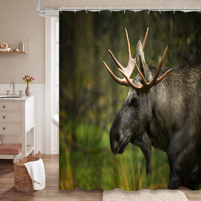 European Elk Sweden Alaska Forest Animal Shower Curtain with 12 Hooks