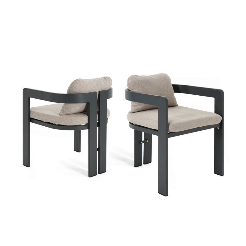 Chaise de patio d'extérieur en aluminium, ensemble de 2, finition noire avec coussin beige, Beige+Black