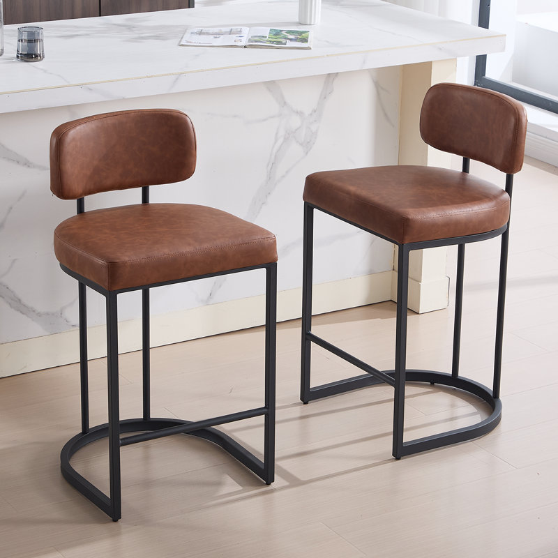 Upholstered Counter Stool with Metal Frame, Brown