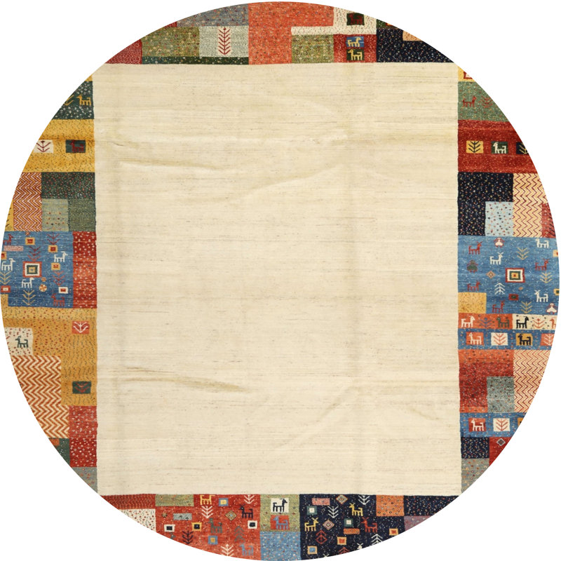 Tapis beige/jaune/orange contemporaine, Rond 4 pi
