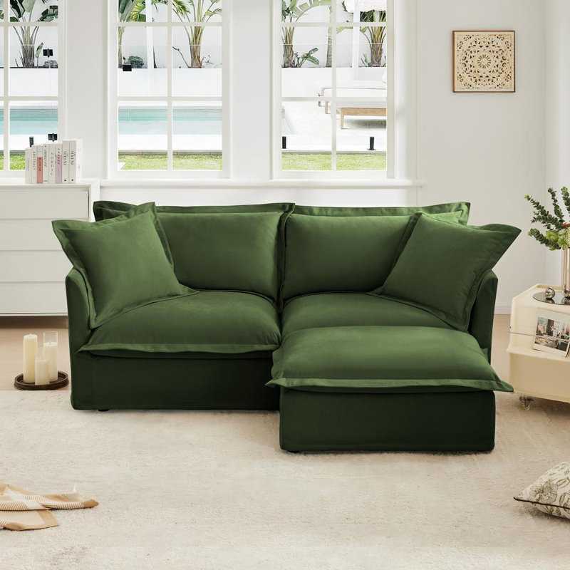 Causeuse en chenille avec coussin rembourré et repose-pieds convertible, Vert