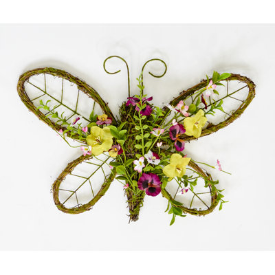 11" Hanging Rattan Butterfly with Flowers
