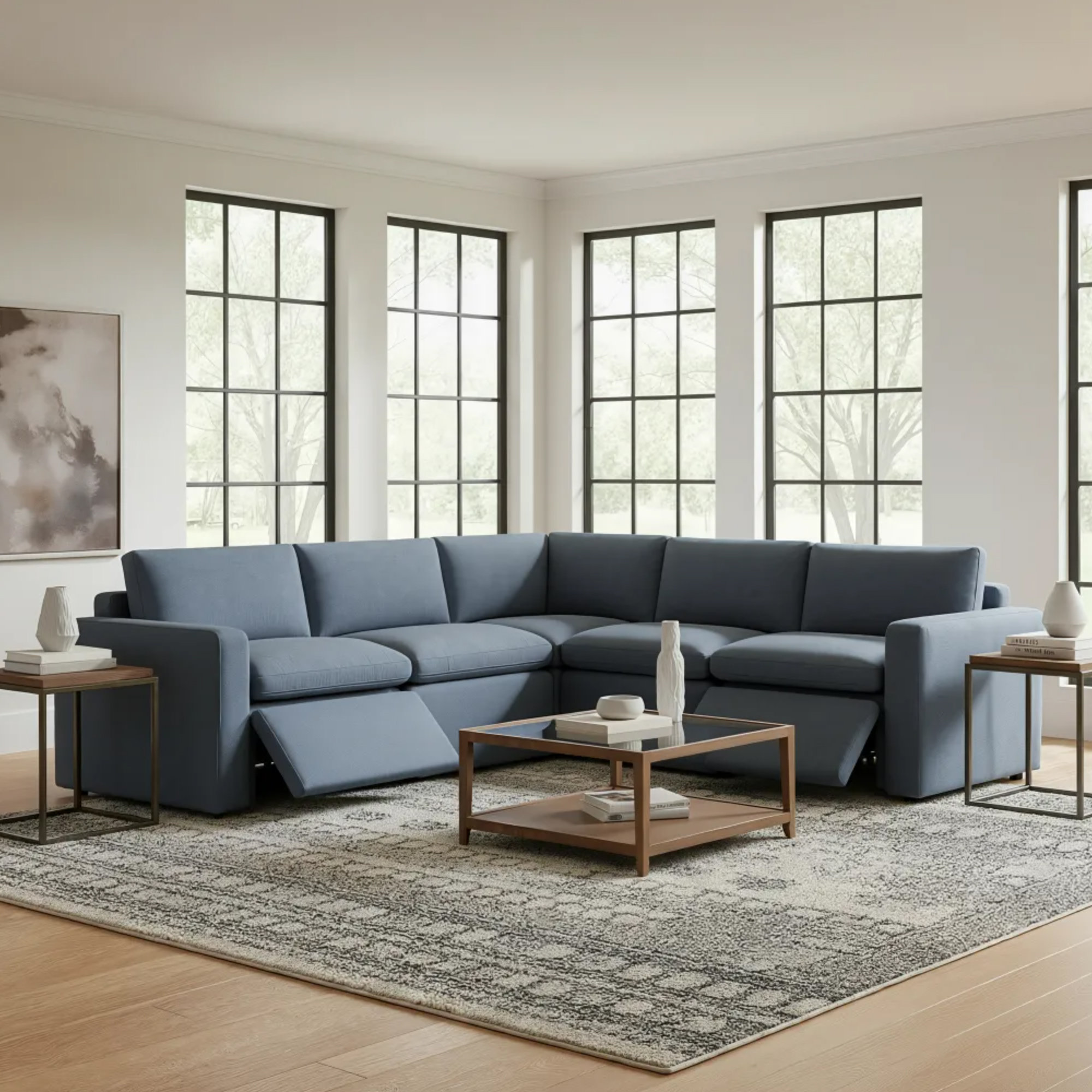 Lana 5 - Piece Upholstered Power Reclining Modular Sectional, Elite Indigo