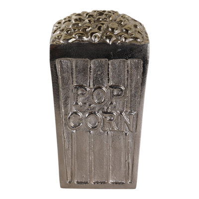 Figurine décorative contemporaine en aluminium et popcorn en métal pour salon de chambre à coucher - 7 po argent et or