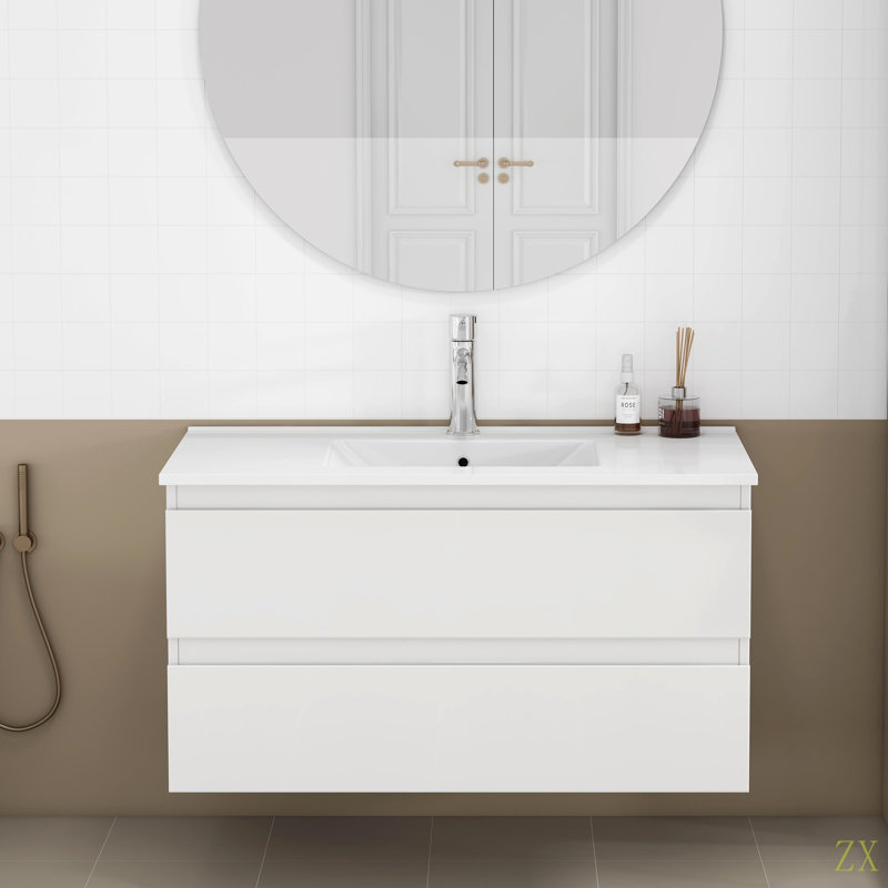 Ensemble de meuble-lavabo 36 po avec lavabo, armoire avec 2 grands tiroirs, système de fermeture en douceur, 2 grands tiroirs, conception sans poignée, assemblage facile
