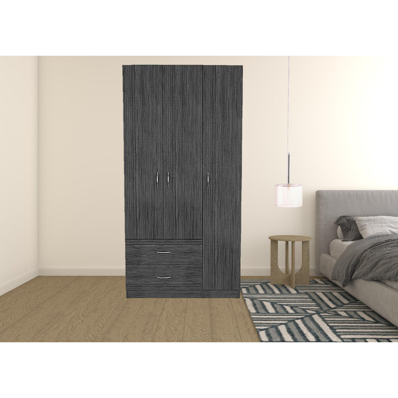 71" Black Wood Two Drawer Combo Dresser, Dark Oak