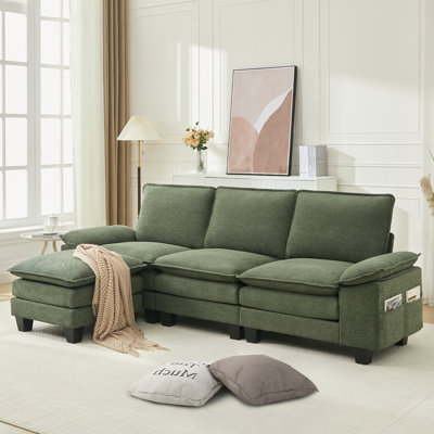 107.8" Cloud Sectional Couch With L-shape Chaise,Deep 4-Seat Plush Modular Sofa with Movable Ottoman，Detachable Sofa Cover & Side Pockets