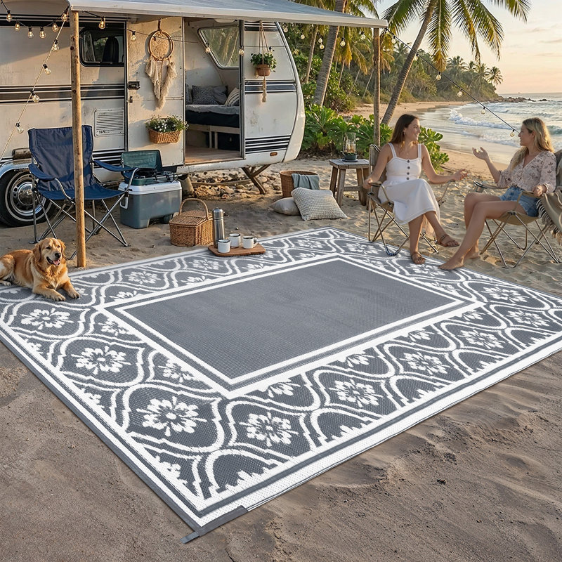 Ellie Reversible Outdoor Rug Waterproof Rug, Gray, Rectangle 8' x 10'