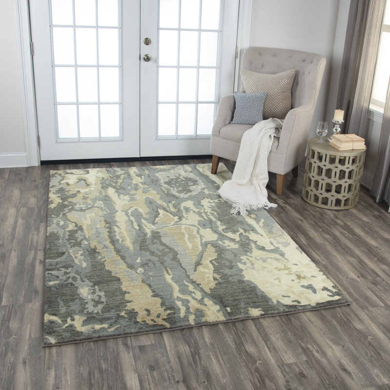Tapis gris/beige en laine tissée à la machine Pfaff, Rectangle 5 pi x 8 pi