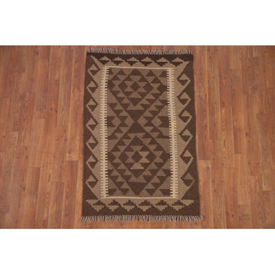 Brown Kilim Reversible Wool Area Rug 3x4