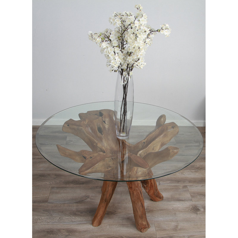Gilchrist Round Glass Top Dining Table with Wood Base