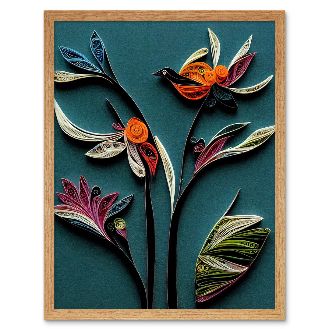 Modern Paper Quilling Bird Exotic Flower - Print