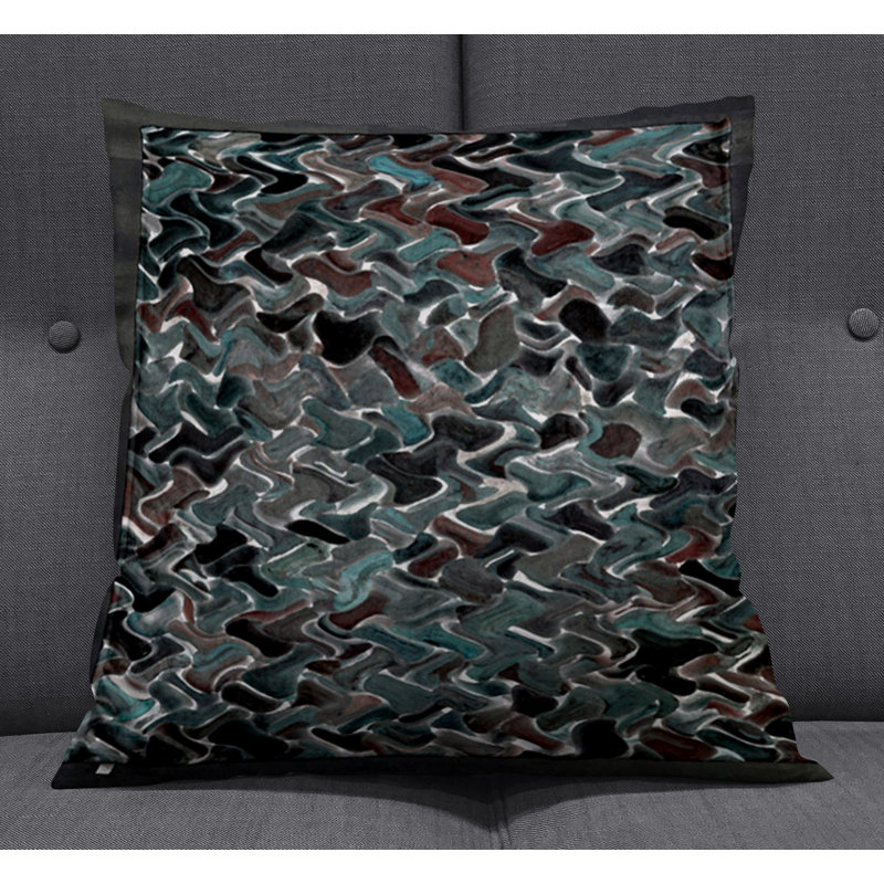 Throw Pillow With Insert, 16"H x 16"W, Blue/Black Abstract 1
