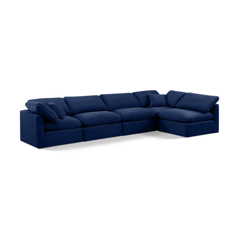 Itala Velvet L-Shaped Sectional Reversible, Navy Velvet