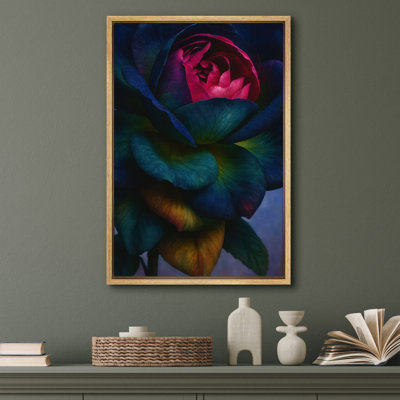 «Dark Rose Floral Bloom Deep Jewel Tone Art», reproduction d'art sur toile encadrée