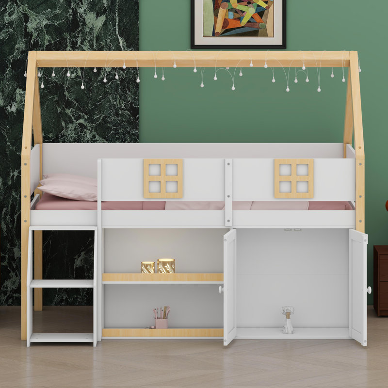 Space-Saving Low Rise Bed Featuring Access Stairs, Built-In Cupboards, Display Shelves and Customizable Light System