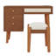 Ensemble de coiffeuse à maquillage en bois rétro avec prise de charge, port USB, tabouret, 3 tiroirs de rangement et 1 tiroir en rotin
