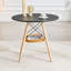 Table de salle à manger circulaire de 31,5 po de diamètre, plateau de table en panneau de fibres à densité moyenne, pieds en bois massif, avec structure de panier de rangement tissé suspendu. Une table basse décontractée convenant à 2 à 4 personnes.