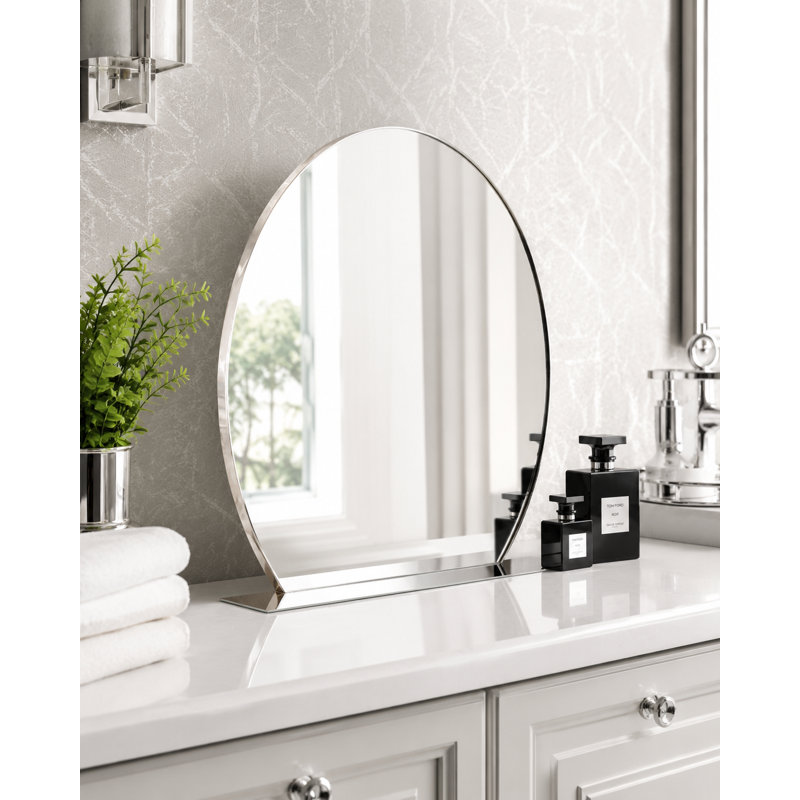 Amici Stainless Steel Round Mirror with Shelves