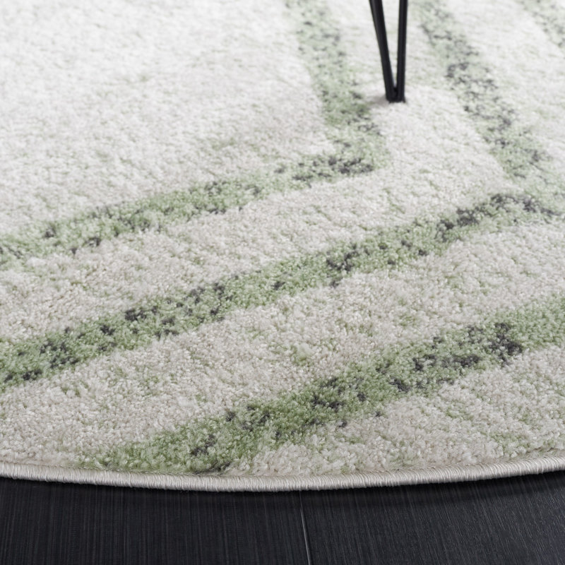 Tapis géométrique ivoire / sauge Arrietty, Rond 6 pi