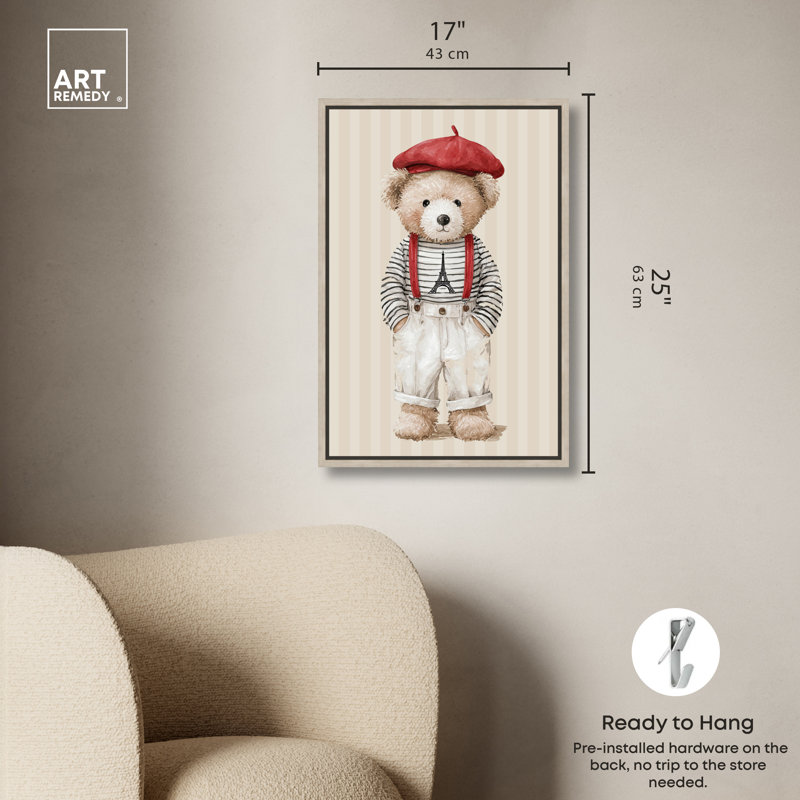 «Little Parisian Teddy Bear», reproduction sur toile encadrée par Art Remedy, cadre blond, 16 x 24, H 25 po x l 17 po