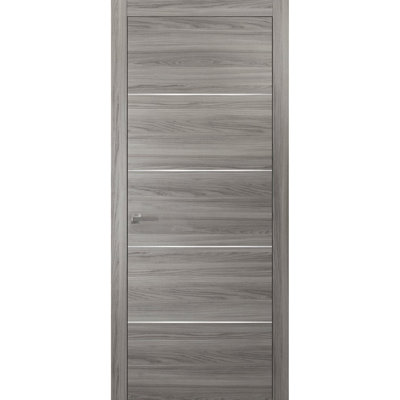 Porte intérieure moderne en bois pré-montée avec quincaillerie Planum 0020 Frêne gingembre, panneau simple, cadre et moulures, portes robustes pour salle de bain et chambre à coucher - 42 po x 84 po