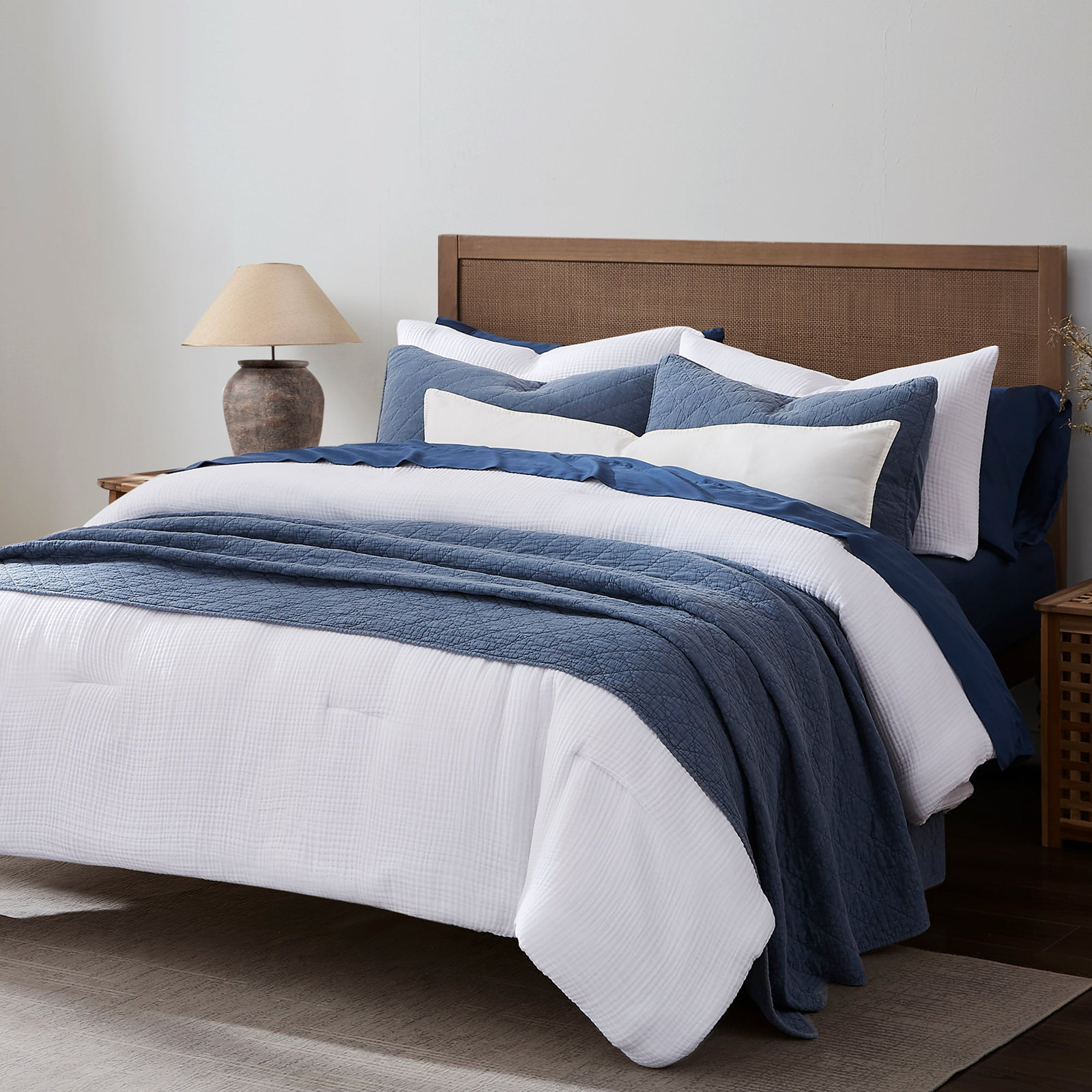 Cotton Voile Classic Casual Modern Rustic Soft And Lightweight Comforter Set, King Comforter + 2 King Shams, White