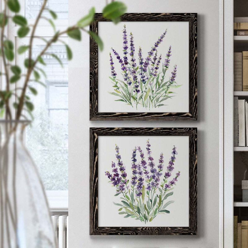 Lavande botanique I - ensemble de 2 peintures sur toile encadrées, H 20 po x l 40 po x P 1,5 po, Cadre noir