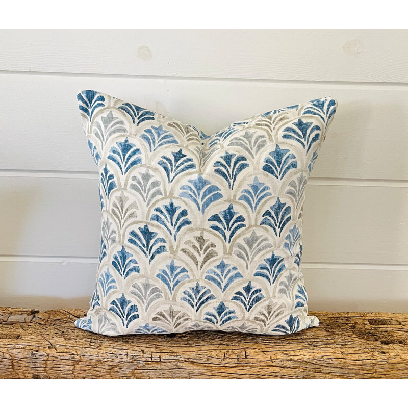 Coussin géométrique bleu et beige, Carré, H 15 po x l 15 po
