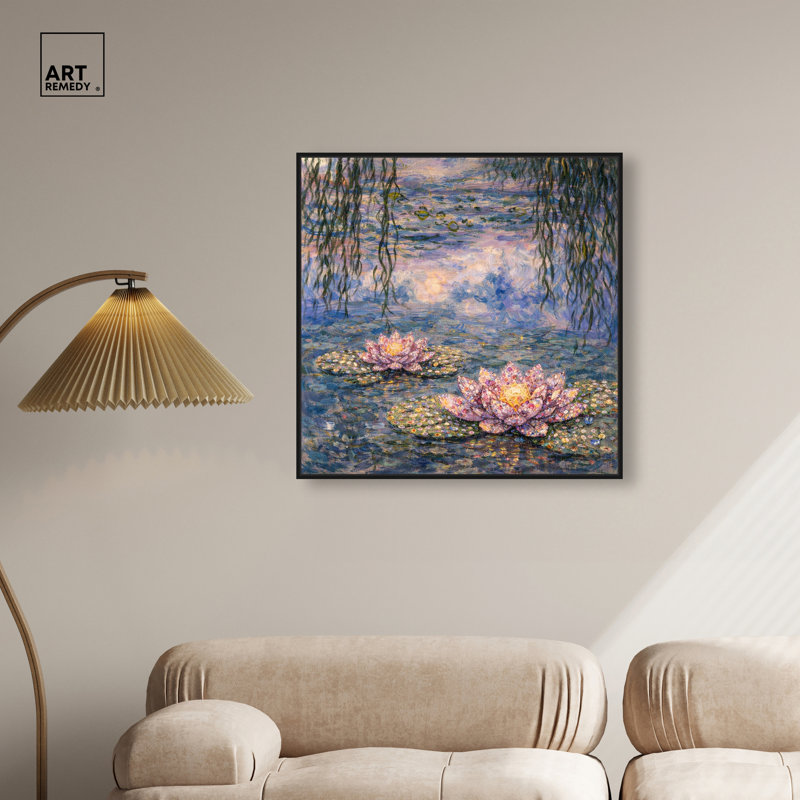 «Crystal Water Lilies», reproduction d'art sur toile encadrée par Art Remedy, cadre noir, 30 x 30, 31"H x 31"W, Black Frame