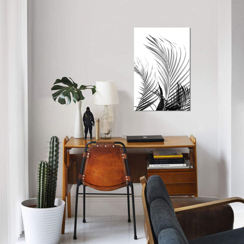«Palm Fronds Black & White», impression sur toile, H 26 po x l 18 po x P 1,5 po, Toile tendue, Pas de tapis