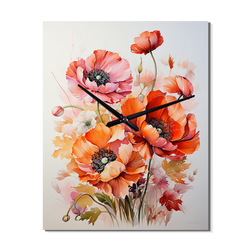 Horloge murale moderne Ahniyla - Coquelicots, Petit