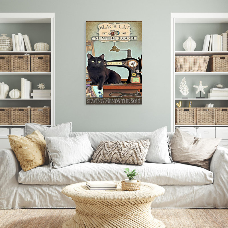«Black Cat Sewing Room» - 1 pièce Rectangle Black Cat Sewing Room - 1 pièce Rectangle, impression sur toile tendue